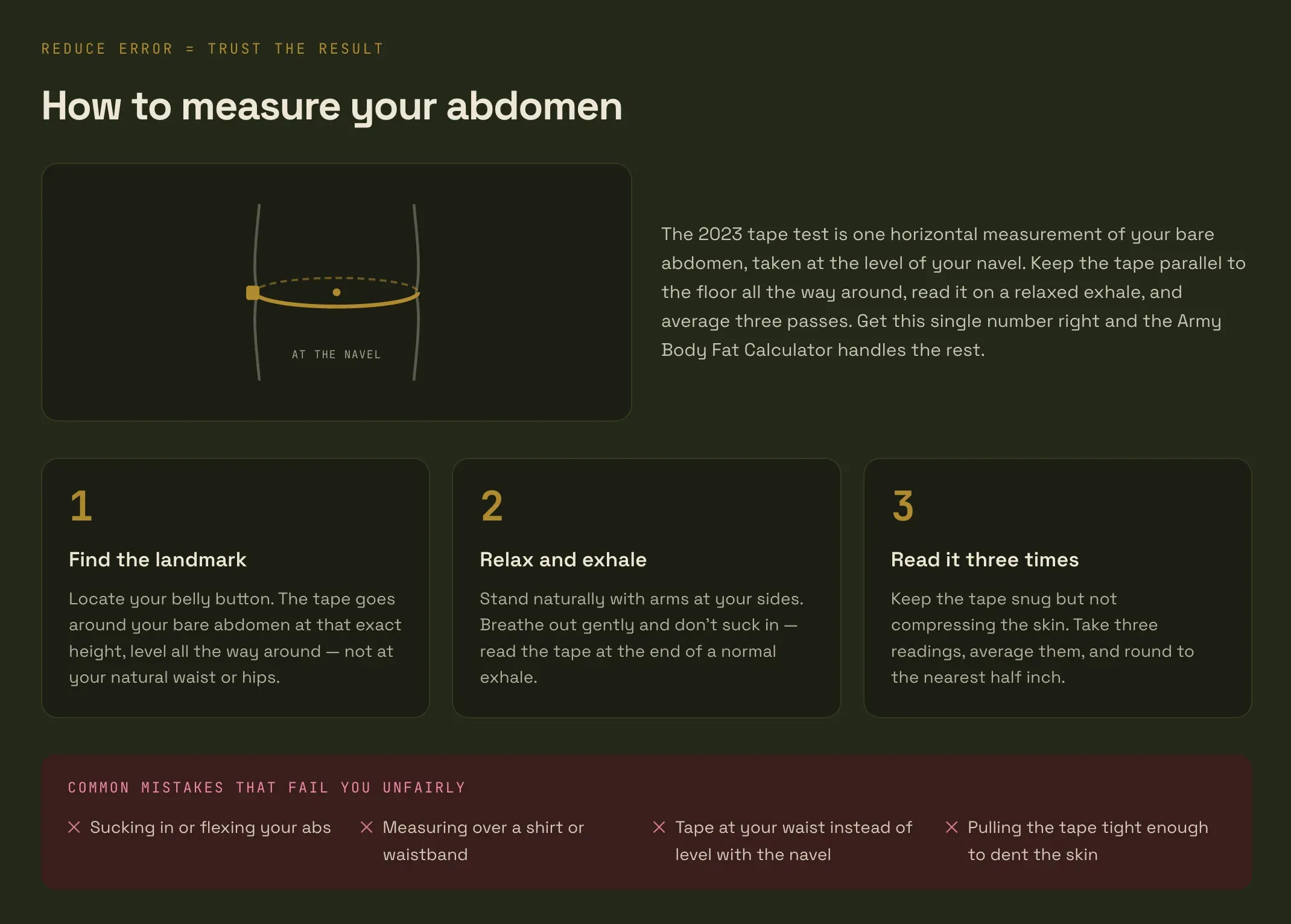 How to measure your abdomen for the Army tape test: tape at navel level, the three-step method, and common mistakes to avoid